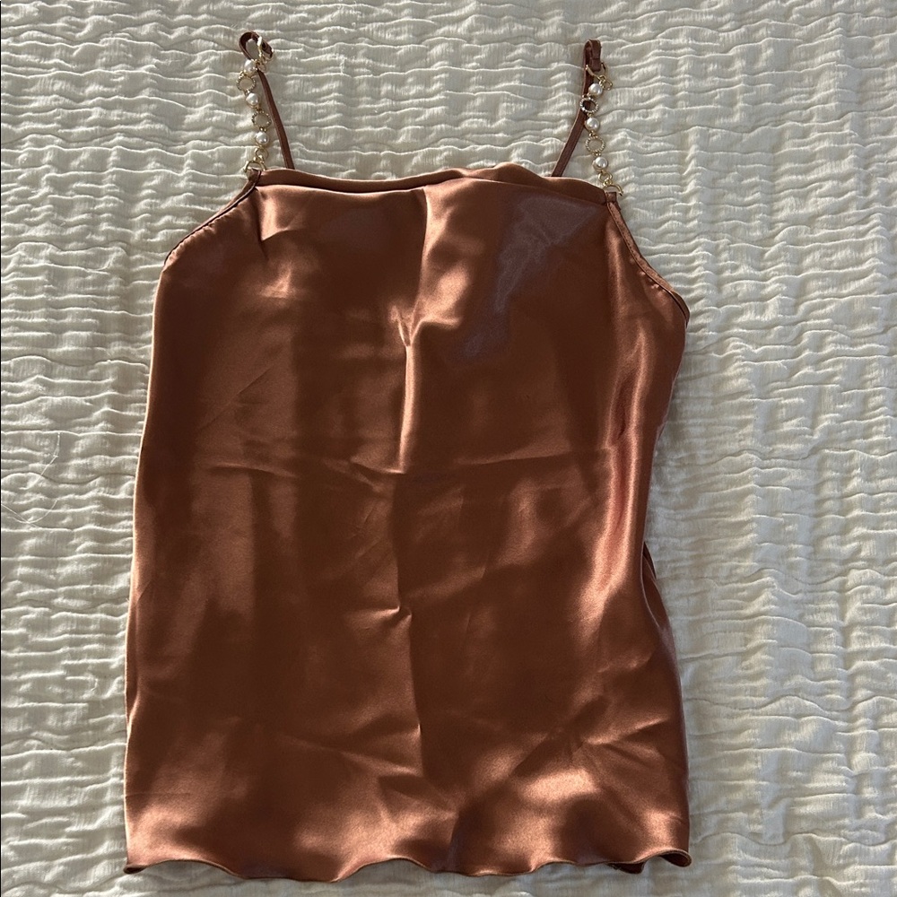 Satin Brown Camisole with Chain Straps